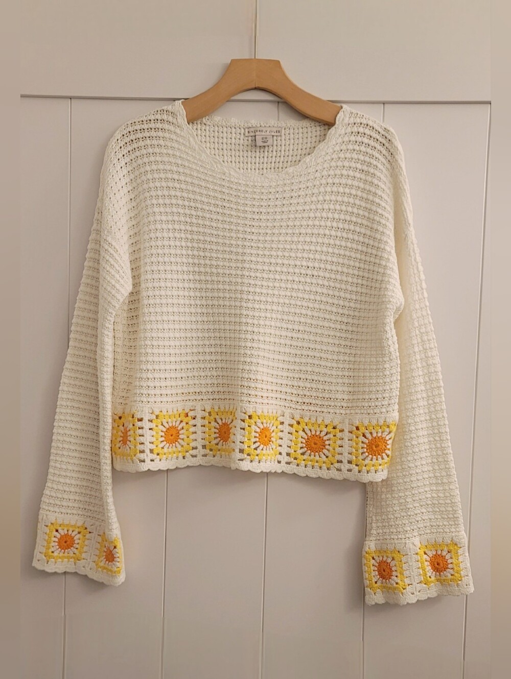 Sincerely Jules White Open-Knit Sweater Size M
